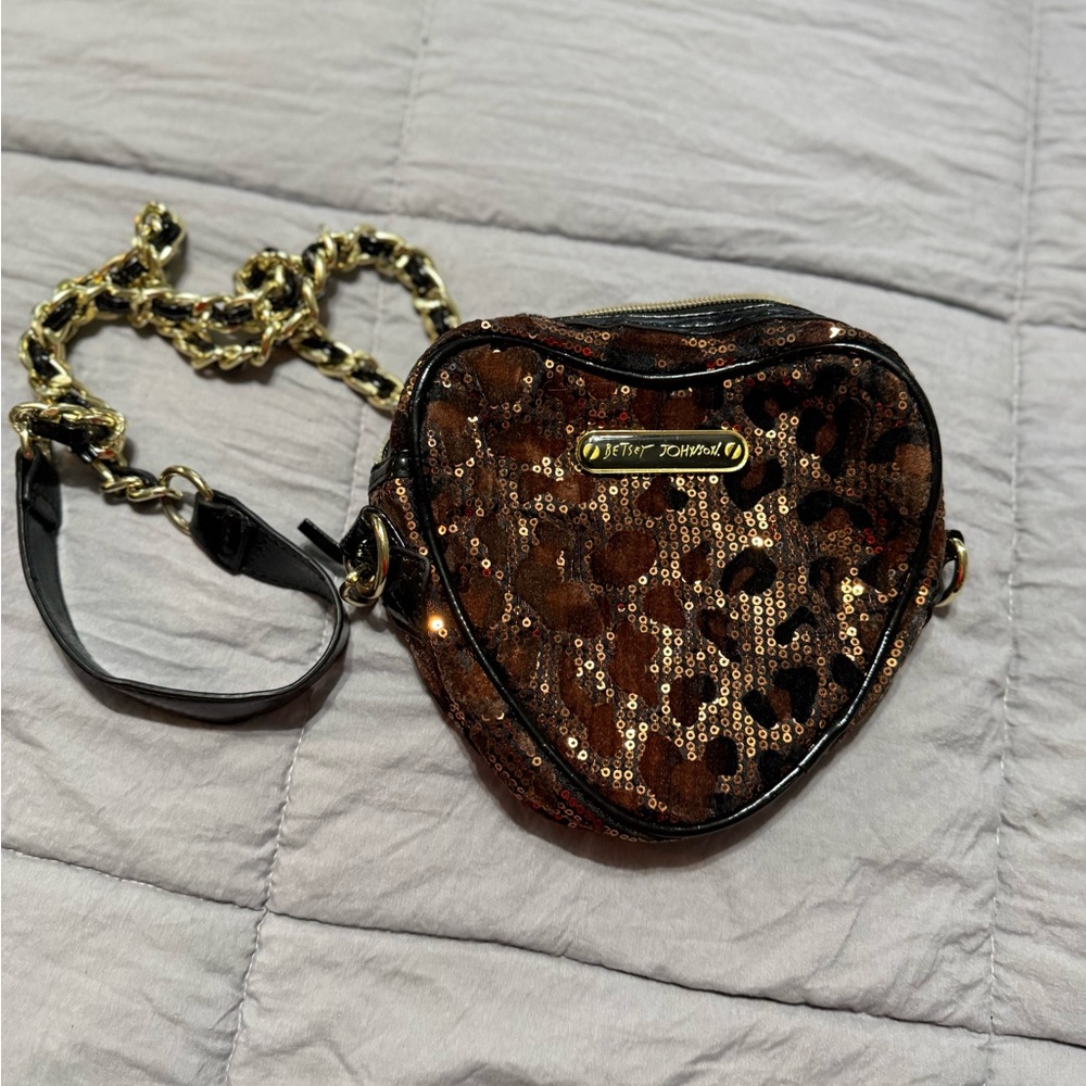 Betsey Johnson Heart-Shaped Sequin Crossbody Bag